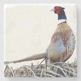 Ring-necked Pheasant Photo Stone Trivet Stenen Onderzetter