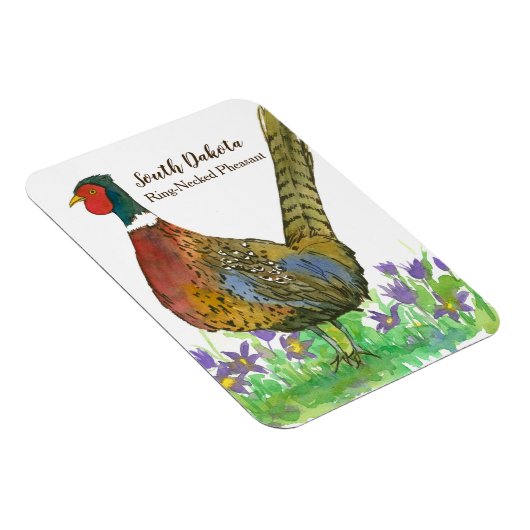 Ring Necked Pheasant Prairie Pasque Flower Custom Magneet (Rechterzijde)