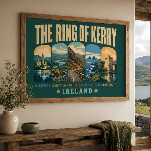 Ring of Kerry Ierland Landmarks Illustratie Retro Poster