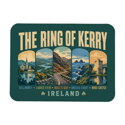 Ring of Kerry Ireland Landmarks Illustration Retro Magneet (Horizontaal)