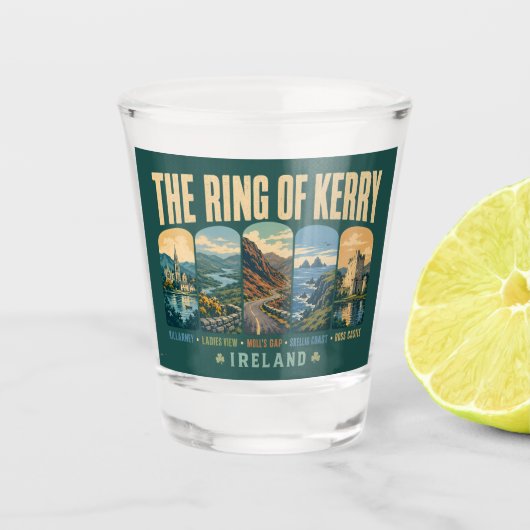 Ring of Kerry Ireland Landmarks Illustration Retro Shot Glas (Voorkant)