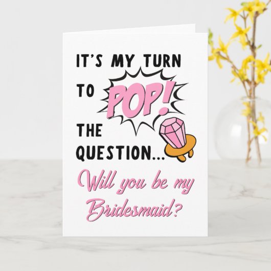 Ring Pop Retro Grappig Schattige Bruidsmeisje Voor Kaart (Gele Bloem)