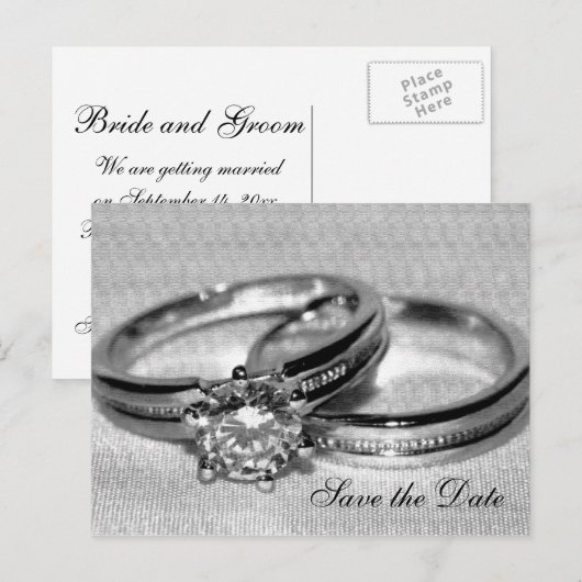 Ring Ring Ring Rond Diamond Opslaan Datum Aankondigingskaart (Voorkant / Achterkant)