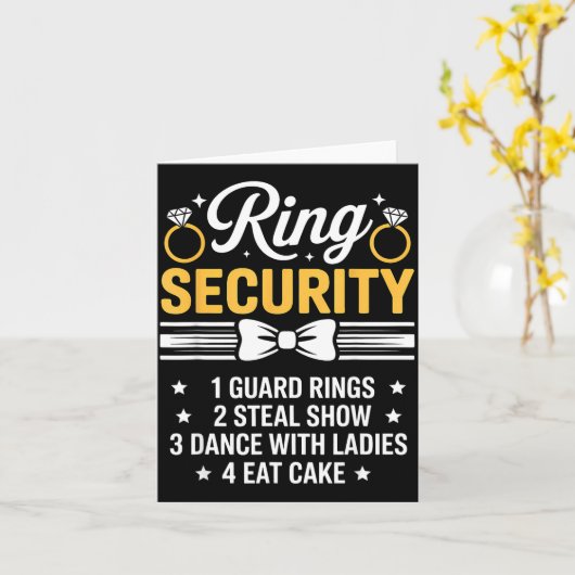 Ring Security Wedding Party Funny Ring Bearer Kaart (Gele Bloem)
