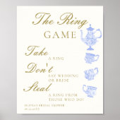 Ring spel bruids thee china set blauw wit kant poster (Voorkant)