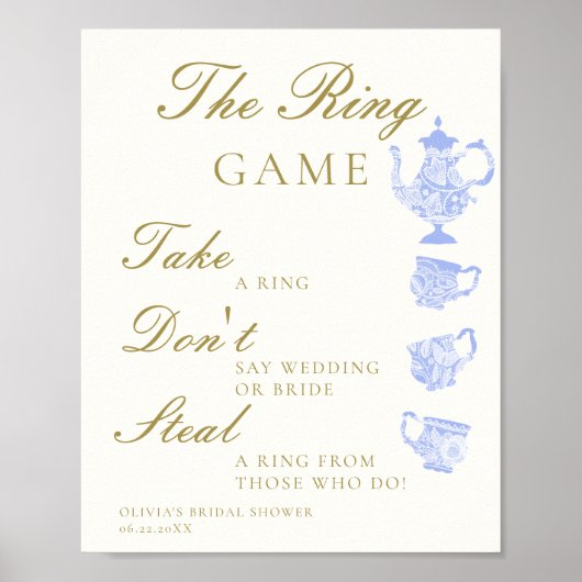 Ring spel bruids thee china set blauw wit kant poster (Voorkant)