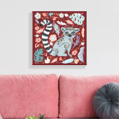 Ring Tailed Lemur Cute Floral Canvas Afdruk (Insitu (Woonkamer))