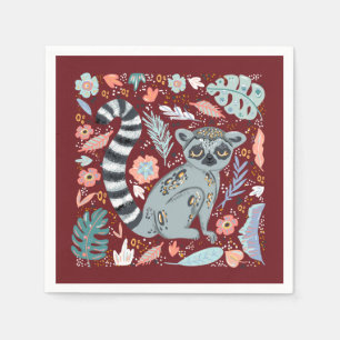 Ring Tailed Lemur Cute Floral Servet