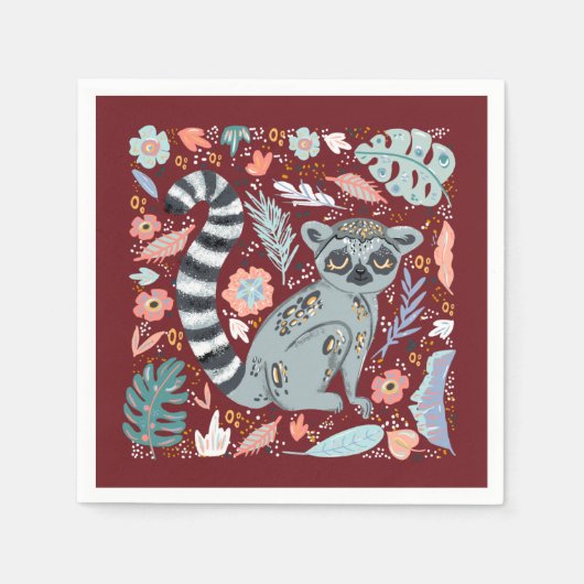 Ring Tailed Lemur Cute Floral Servet (Voorkant)