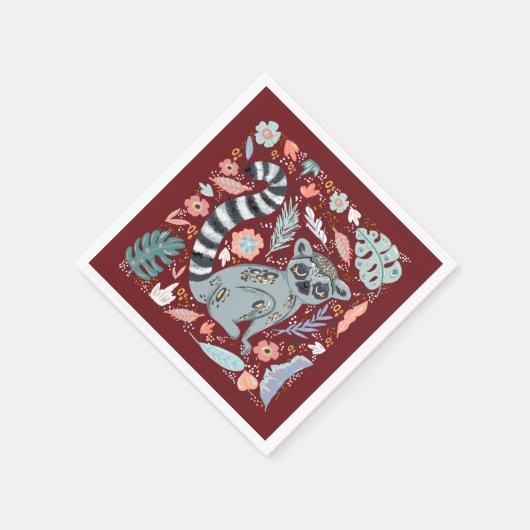 Ring Tailed Lemur Cute Floral Servet (Hoek)