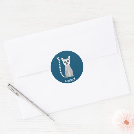 Ring Tailed Lemur gepersonaliseerde naam Ronde Sticker (Envelop)