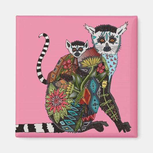 Ring Tailed Lemur Love Roze Magneet (Voorkant)