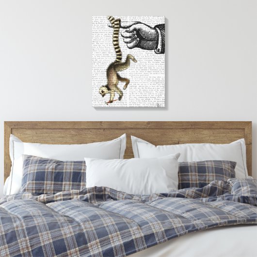 Ring Tailed Lemur op vinger Canvas Afdruk (Insitu (Slaapkamer))