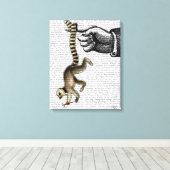 Ring Tailed Lemur op vinger Canvas Afdruk (Insitu (Houten vloer))