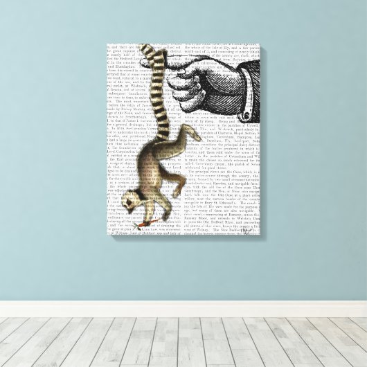 Ring Tailed Lemur op vinger Canvas Afdruk (Insitu (Houten vloer))