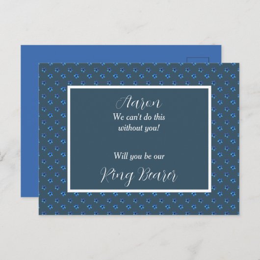 Ring-toonder-uitnodiging in blauw en wit aankondigingskaart (Voorkant / Achterkant)