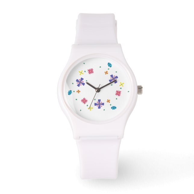 Ring van Bloemen op Sharp White Watch Horloge (Voorkant)