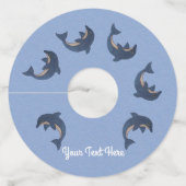 Ring van snoepjes als blauwe witte dolfijnen wijnglaslabel (Voorkant)