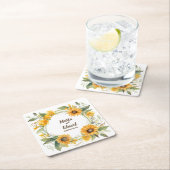 Ring van Zonnebloemen: Gepersonaliseerde bruiloft  Kartonnen Onderzetters (Insitu)
