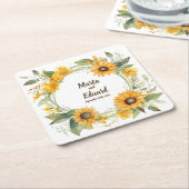 Ring van Zonnebloemen: Gepersonaliseerde bruiloft  Kartonnen Onderzetters (Schuin)