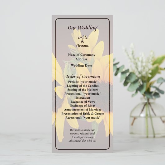 Ring van Zonnebloemen Wedding Programma Programmakaart (Staand voorkant)