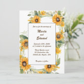 Ring Zonnebloemen: Gepersonaliseerde bruiloft uitn Kaart (Staand voorkant)