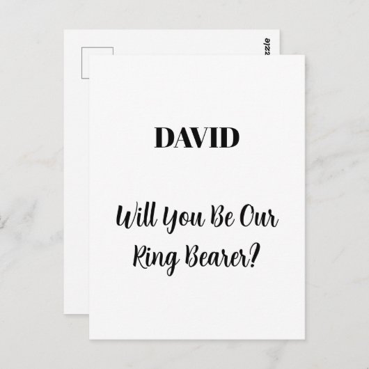 Ringbearer Aangepaste naam Eenvoudig minimaal huwe Briefkaart (Voorkant / Achterkant)