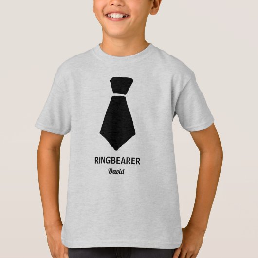 Ringbearer Aankleden Stropdas Aangepaste Naam Grij T-shirt (Voorkant)