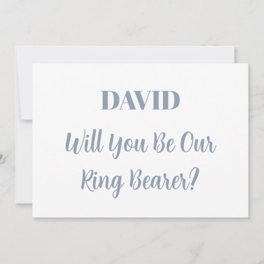 Ringbearer Custom Name Dusty Blue White Wedding Kaart (Voorkant)