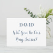 Ringbearer Custom Name Dusty Blue White Wedding Kaart (Staand voorkant)