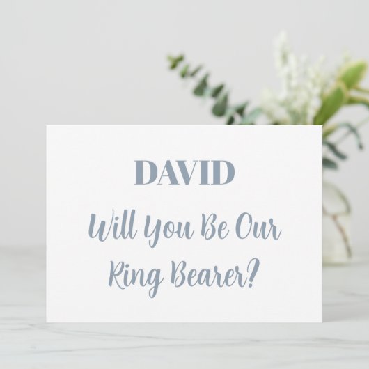 Ringbearer Custom Name Dusty Blue White Wedding Kaart (Staand voorkant)