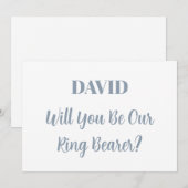 Ringbearer Custom Name Dusty Blue White Wedding Kaart (Voorkant / Achterkant)