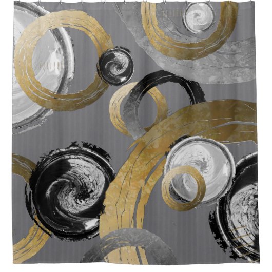 Ringcirkels Moderne Abstracte goudgrijs Douchegordijn (Voorkant)