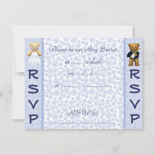 Ringdrager - Blauwe Trouwkaart met Teddys Kaart (Achterkant)