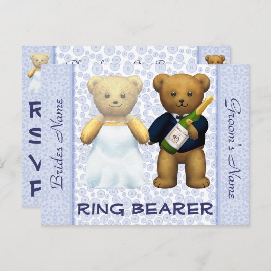 Ringdrager - Blauwe Trouwkaart met Teddys Kaart (Voorkant / Achterkant)