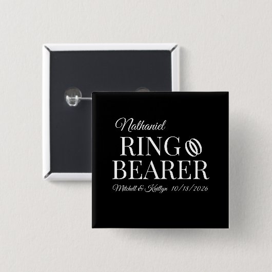 Ringdrager bruiloft vierkante button 5,1 cm (Voorkant /achterkant)