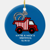 Ringdrager Dump Truck Foto Keramisch Ornament (Achterkant)