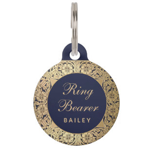 Ringdrager Huwelijk Vintage Gouden Rozen Marinebla Huisdierpenning