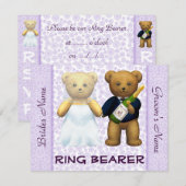 Ringdrager - Lila Teddyberen Trouwkaart Kaart (Voorkant / Achterkant)