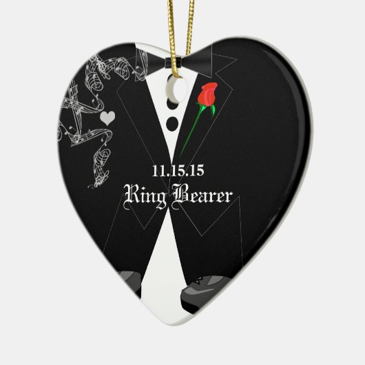 Ringdrager met zwarte smoking bruiloft gunst keramisch ornament (Links)