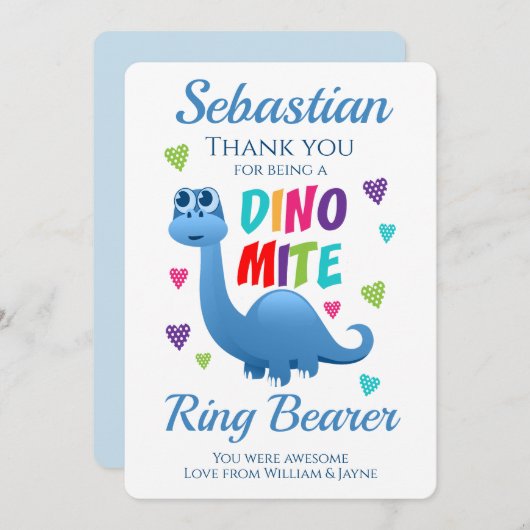 Ringdrager Page Jongen Bedankt Dinosaurus (Voorkant / Achterkant)