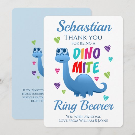 Ringdrager Pageboy Bedankt Dinosaur (Voorkant / Achterkant)