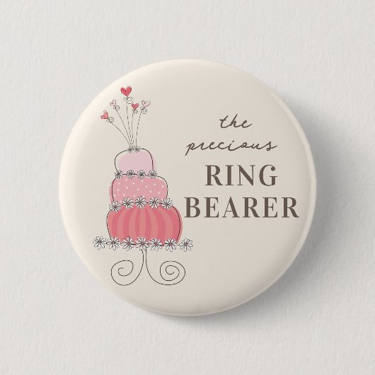 RINGDRAGER Sweet Pink Wedding Cake Naam Tag Ronde Button 5,7 Cm (Voorkant)