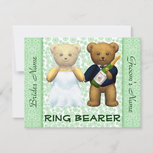 Ringdrager Teddyberen Appelgroene Trouwkaart Kaart (Voorkant)