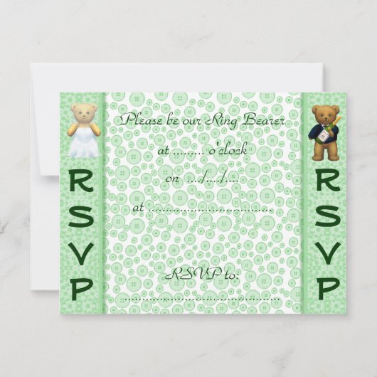 Ringdrager Teddyberen Appelgroene Trouwuitnodiging Kaart (Achterkant)