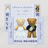 Ringdrager - Teddyberen Blauwe Trouwuitnodiging Kaart (Voorkant / Achterkant)