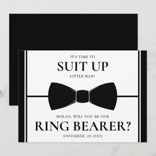 Ringdrager Voorstellen Kaart - Suit Up, Little Man (Voorkant / Achterkant)