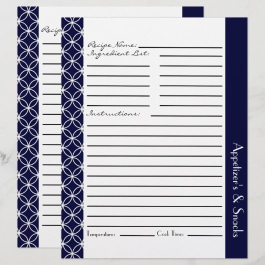 Ringed diamant Recipe inserts - marineblauw wit (Voorkant / Achterkant)