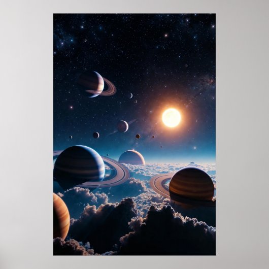 Ringed Worlds Above the Clouds – Cosmic Planetary  Poster (Voorkant)