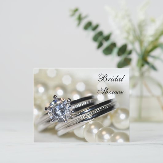 Ringen en de Witte Pearls Bridal Uitnodiging van d (Staand voorkant)